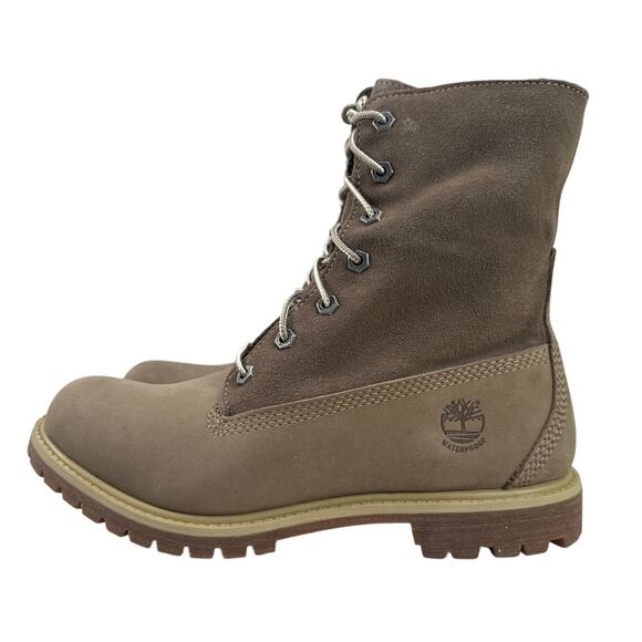 Timberland Roll Top Boots Womens 8.5 Light Brown Nubuck Warm Lined Fleece WP - Picture 7 of 10